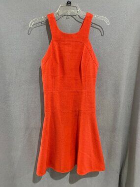 4C Orange Fit & Flare Dress Size 6 Textured Sleeveless Skater Dress Lined